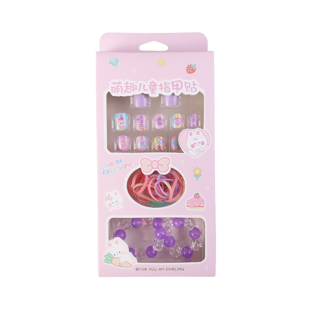 Children's nail stickers nail art patches wearable nails new wearable bracelet rubber band cartoon toy set nail pieces