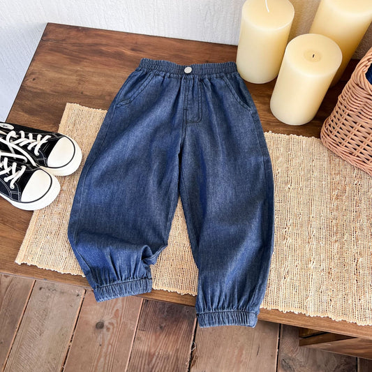 Children's clothing and pants 2024 summer new children's jeans thin boys trendy all-match solid color pants anti-mosquito pants