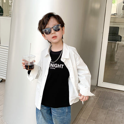 [Clearance Sale] Children's Loose Label Shirt 2023 Autumn Boys and Girls Baby Temperament Solid Color Lapel Top