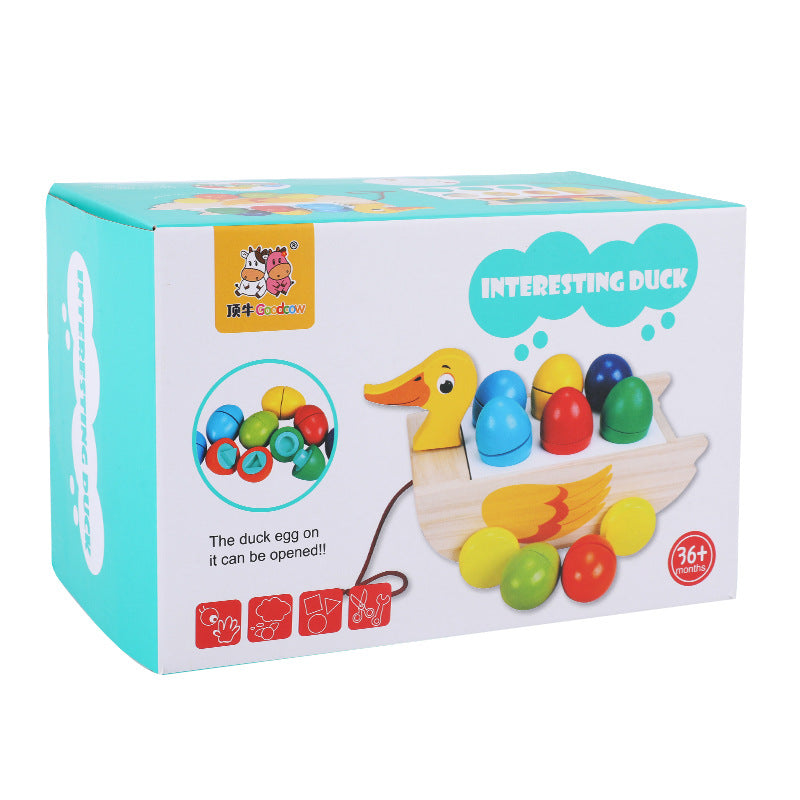 Children's wooden duck trailer educational color matching building blocks building toys early childhood education kindergarten interactive game