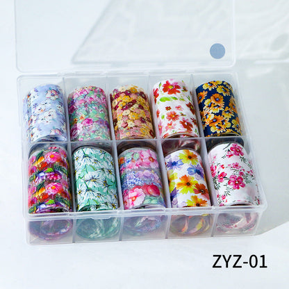 Cross-border nail art flower transfer paper flower series theme stickers spring daisy nail decals 10 mixed