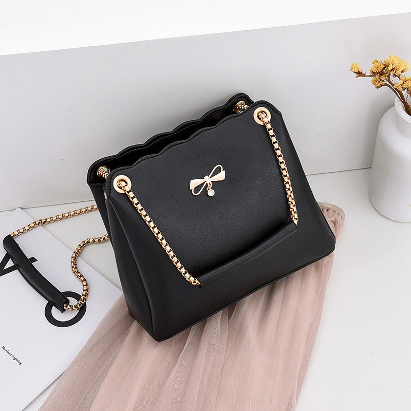 Small bag women 2024 autumn and winter new bow handbag Korean style simple casual fashion shoulder messenger bag 