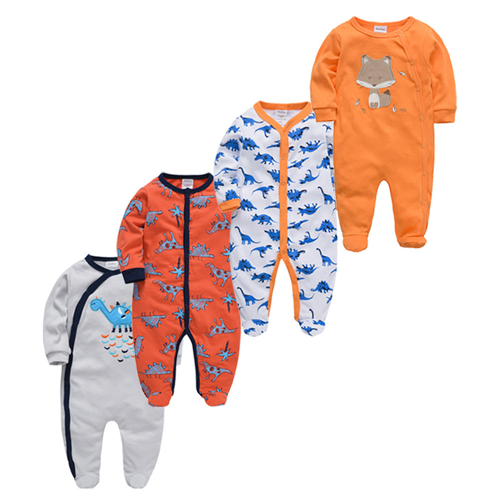 Newborn jumpsuit clothing four-piece set infant and toddler long-sleeved foreign trade boy jumpsuit crawling clothes cross-border wholesale 