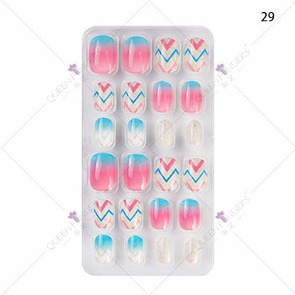 Zhifei manicure 24 ដុំក្នុងបន្ទះ បំណះក្រចកដែលអាចពាក់បាន ក្រចកសិប្បនិម្មិត បំណះកុមារ សិល្បៈក្រចក 