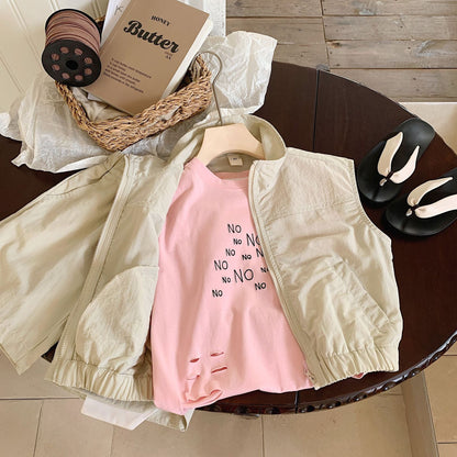 Children's suit Bangcheng 2024 summer new boy simple sleeveless jacket + shorts children's clothing two-piece suit G0131