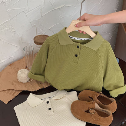 Children's POLO shirt 2024 Bangcheng Spring Boy Korean Solid Color Thick Wool Sweater Casual Top Trend F0346