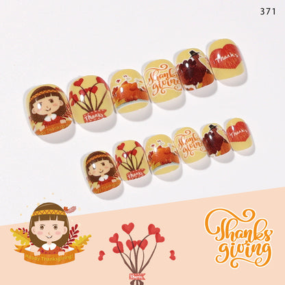 Children's wear nails cute Thanksgiving maple leaf turkey funny children's nails fake nails finished nails