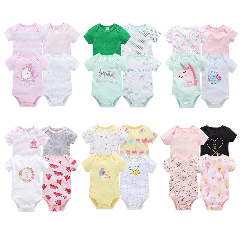 កាបូបទារក Fart clothes A ប្រភេទ ins style summer summer-sleeved cartoon cute jumpsuit baby envelope collar harem set four-piece