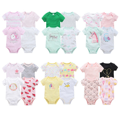 Baby bodysuit A-type ins style summer short-sleeved cartoon cute one-piece baby envelope collar romper four-piece set 