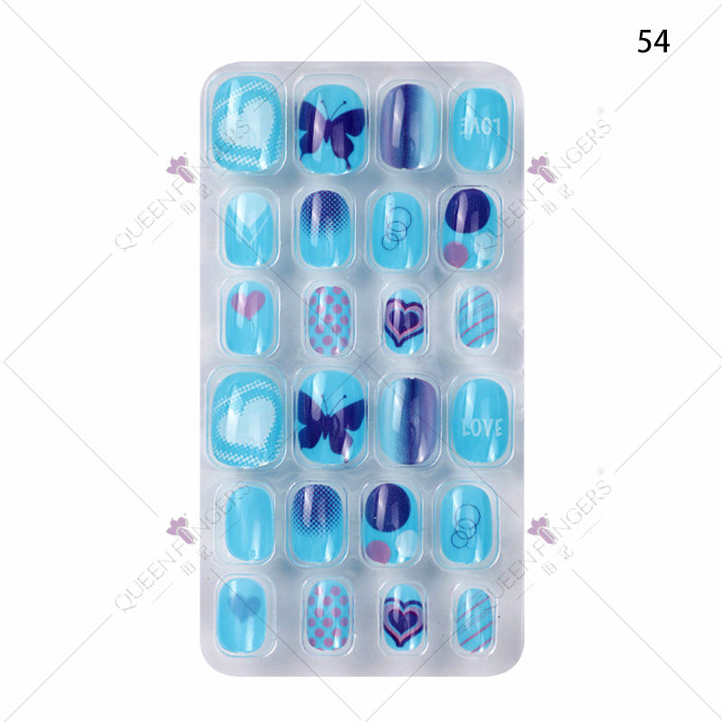 Manicure children's finished nail pieces 24 pieces of adhesive Christmas cartoon bagged wearable color nail pieces nail stickers