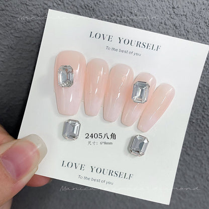 Nail Art K9 Jewelry Transparent Diamond Super Flash Crooked Heart Axe Diamond Water Drop Fat Square Butterfly White Diamond Nail Accessories Wholesale