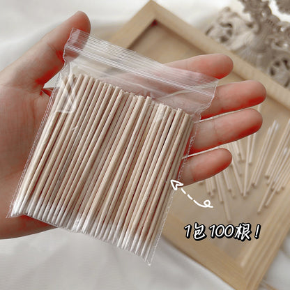 100 manicure ultra-fine pointed cotton swabs wooden disposable to remove excess glue nail groove gap cleaning cotton swabs wholesale