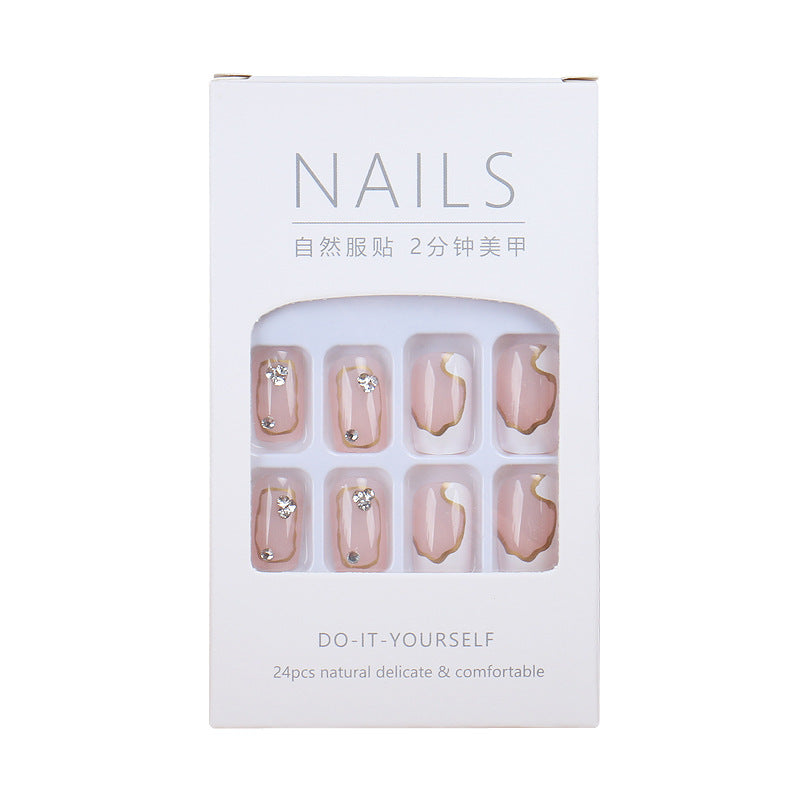 Nail art wearable nail wholesale Xiaohongshu hot short ice transparent bare skin gilded broken diamond finished nail piece nail patch