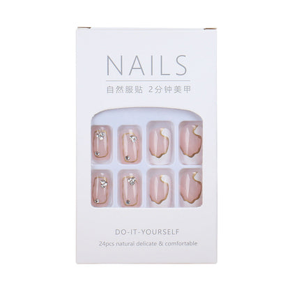 Nail art wearable nail wholesale Xiaohongshu hot short ice transparent bare skin gilded broken diamond finished nail piece nail patch