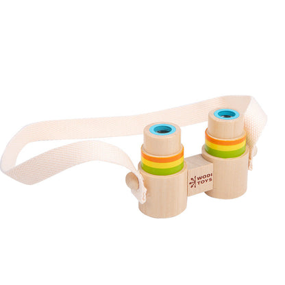 Children's fun mini magnifying glass outdoor observation science and education wooden portable binoculars educational toys