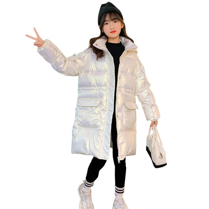 Girls 2024 new cotton-padded winter coat with long waist and skirt, medium and large children's cotton-padded jacket, fat and fashionable