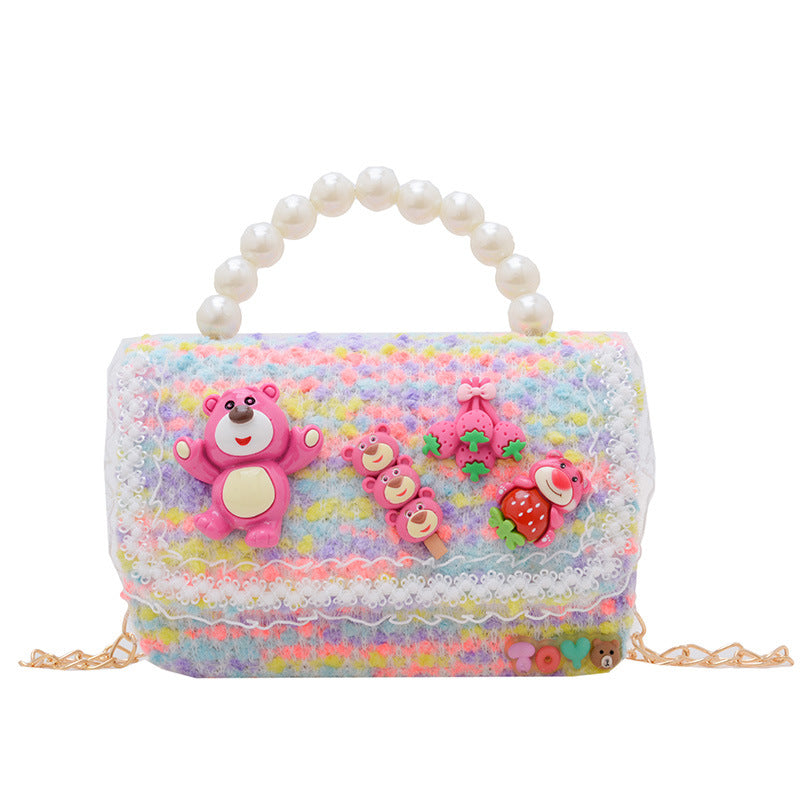 Korean version children's accessories bag female cartoon cute small fragrance style princess chain bag fashion pearl handbag wholesale 