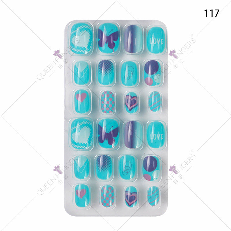 Zhifei nail art children's finished nail pieces 24 pieces flame cartoon bagged wearable finished nail art children's patches