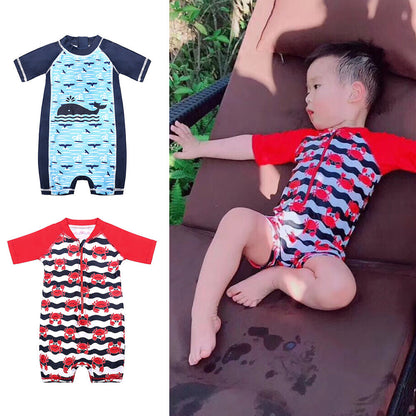 Boys swimsuit cartoon sun protection medium and large baby boy cute hot spring foreign trade children one-piece swimsuit manufacturers wholesale