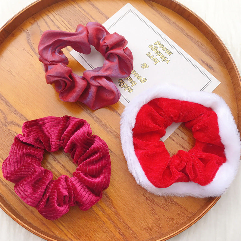 New cross-border Christmas pig intestine hairband headband for women European and American head flower knitted plaid Christmas small intestine hairband for women