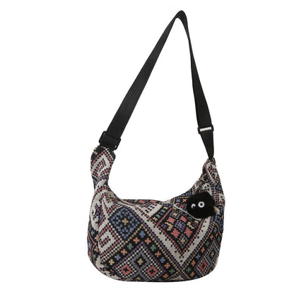 New ethnic style retro fashion design large capacity leisure texture lazy wide band shoulder crossbody dumpling bag 