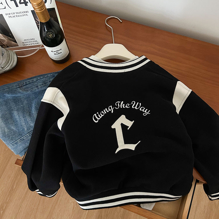 Amo Beibei children's Korean version jacket 2024 spring boys and girls baby color matching embroidered letters handsome baseball uniform