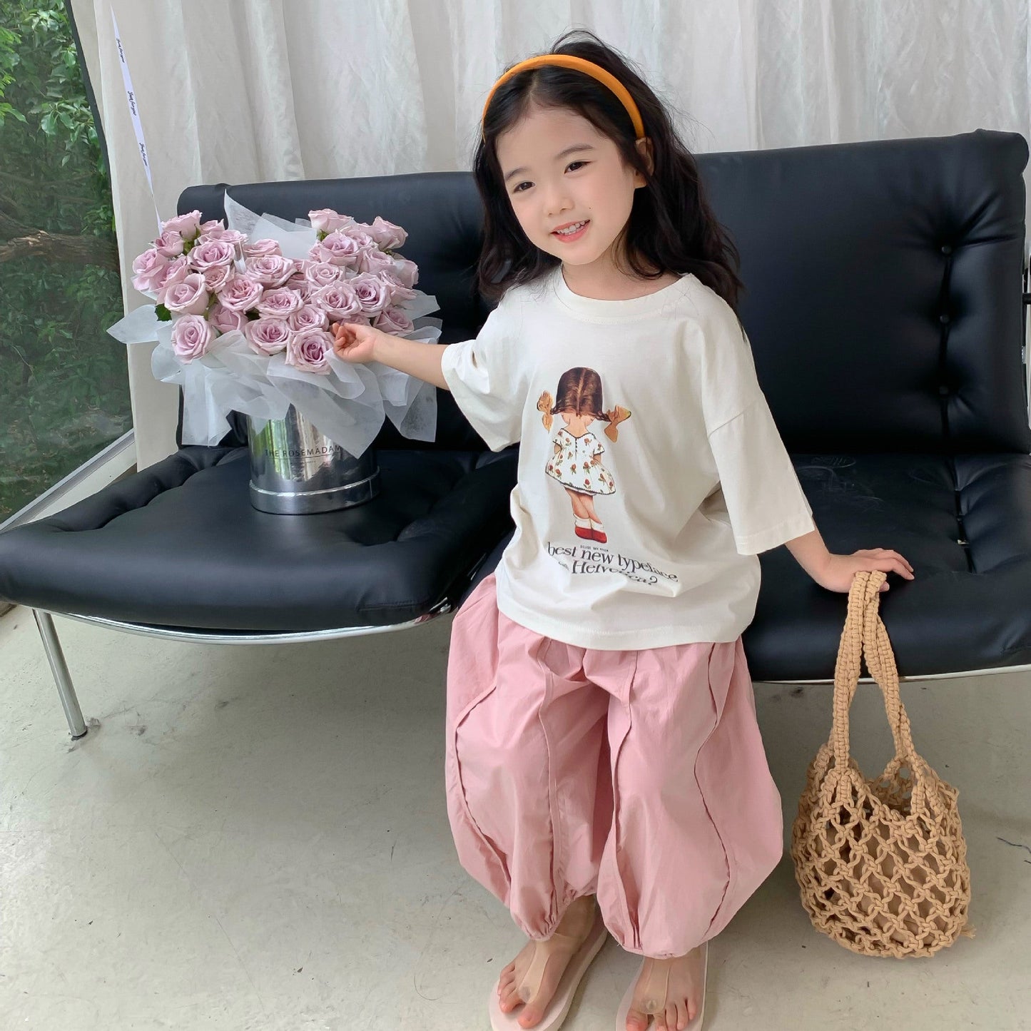 2024 Summer Children's T-shirt Girls Short-sleeved Children's Clothing Korean Style Casual Cartoon Print Round Neck Small Children's Tops New