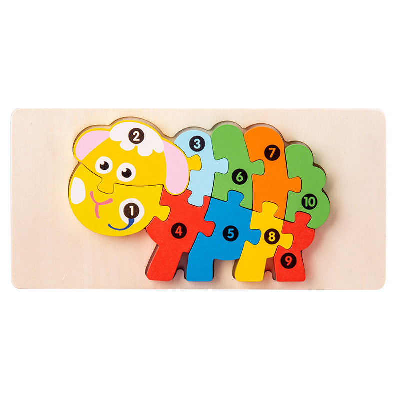 Wooden early education cognitive children's educational toys building blocks animal transportation shape matching 3d three-dimensional puzzle wholesale