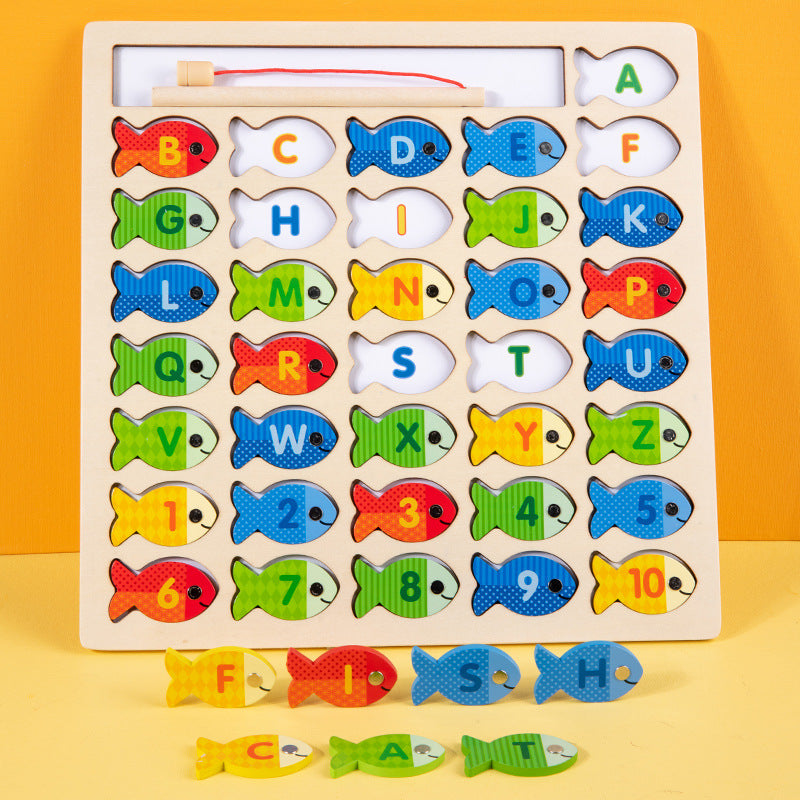 Children's wooden early education color classification enlightenment number letter recognition matching magnetic fishing game educational toy