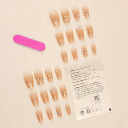 Xiaohongshu hot selling handmade wearable nails wholesale short nude color smudged nail art nail pieces finished nail stickers false nails