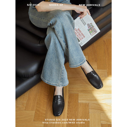 [Wang Xiaodu] Commuting time ●Retro style small leather shoes for women, new cow leather loafers for women, slip-on shoes 