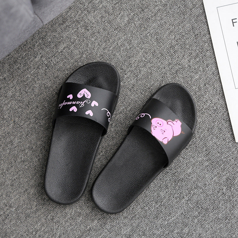 2022 Cartoon Pig Indoor and Outdoor Sandals for Women Japanese Version Flat Non-Slip Soft Bottom Bathroom Ladies Cute One-Flops 