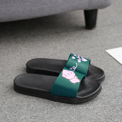 2022 Cartoon Pig Indoor and Outdoor Sandals for Women Japanese Version Flat Non-Slip Soft Bottom Bathroom Ladies Cute One-Flops 