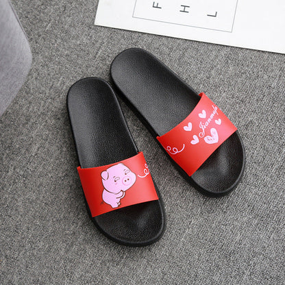 2022 Cartoon Pig Indoor and Outdoor Sandals for Women Japanese Version Flat Non-Slip Soft Bottom Bathroom Ladies Cute One-Flops 