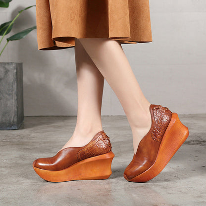 2022 New Spring and Autumn Thick Sole Thick Heel Genuine Leather Shoes Comfortable and Breathable Handmade Retro Women's Shoes Factory Direct Sales 