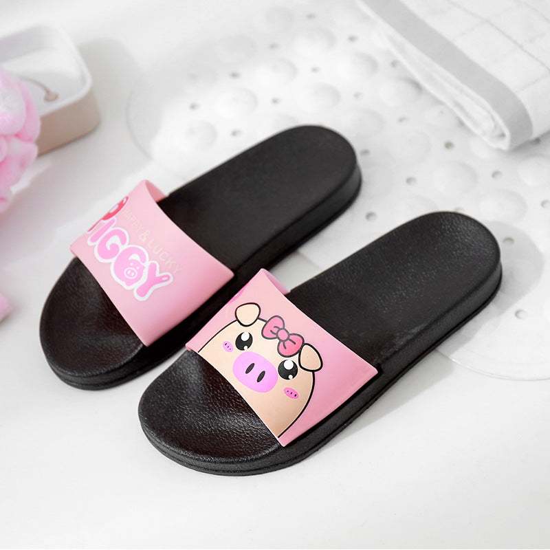 2022 New Cartoon Pig Indoor and Outdoor Sandals for Women Women's Flat Non-Slip Soft Bottom Bathroom Women's Cute Flop 