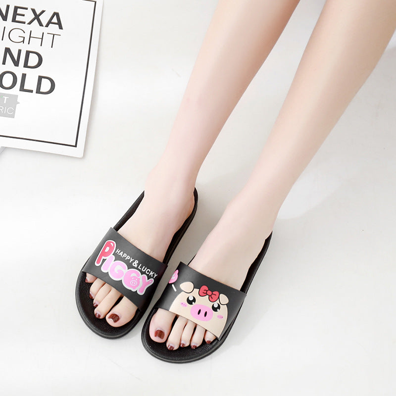 2022 New Cartoon Pig Indoor and Outdoor Sandals for Women Women's Flat Non-Slip Soft Bottom Bathroom Women's Cute Flop 