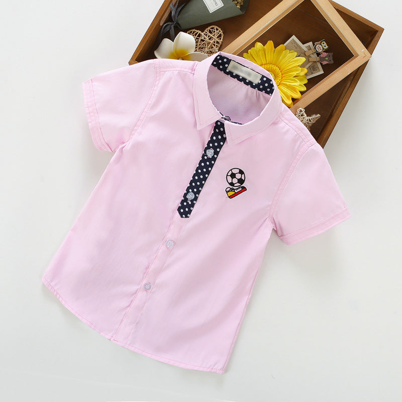 Factory ready stock 2023 boys' short-sleeved shirts children's summer short-sleeved shirts for children solid color half-sleeved summer clothes 