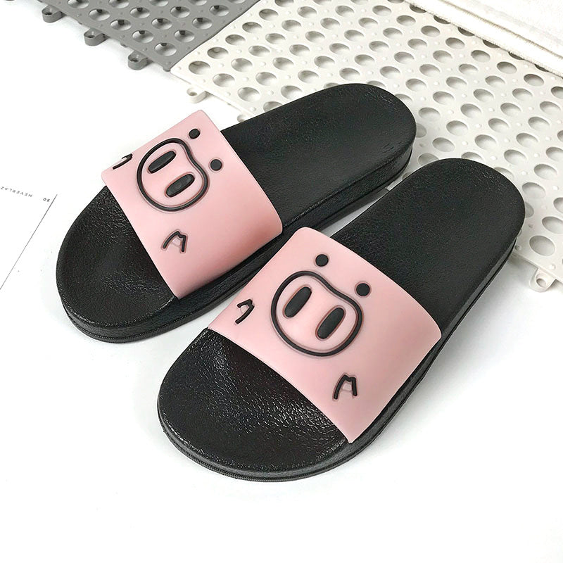 2022 Cartoon Pig Indoor and Outdoor Sandals for Women Japanese Version Flat Non-Slip Soft Bottom Bathroom Ladies Cute One-Flops 