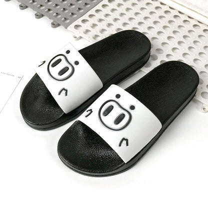 2022 Cartoon Pig Indoor and Outdoor Sandals for Women Japanese Version Flat Non-Slip Soft Bottom Bathroom Ladies Cute One-Flops 