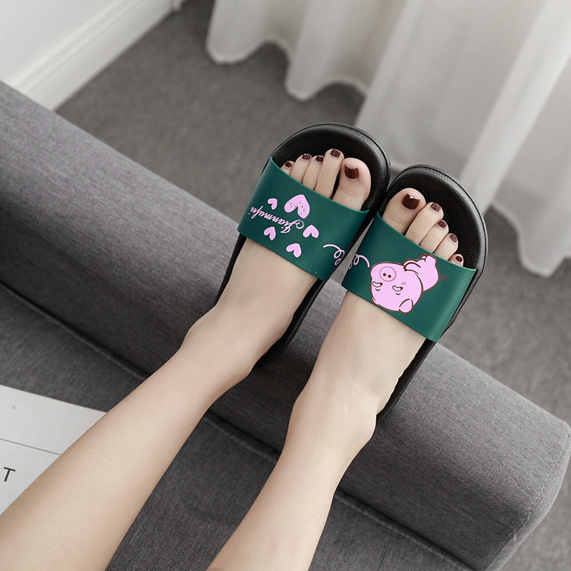 2022 Cartoon Pig Indoor and Outdoor Sandals for Women Japanese Version Flat Non-Slip Soft Bottom Bathroom Ladies Cute One-Flops 