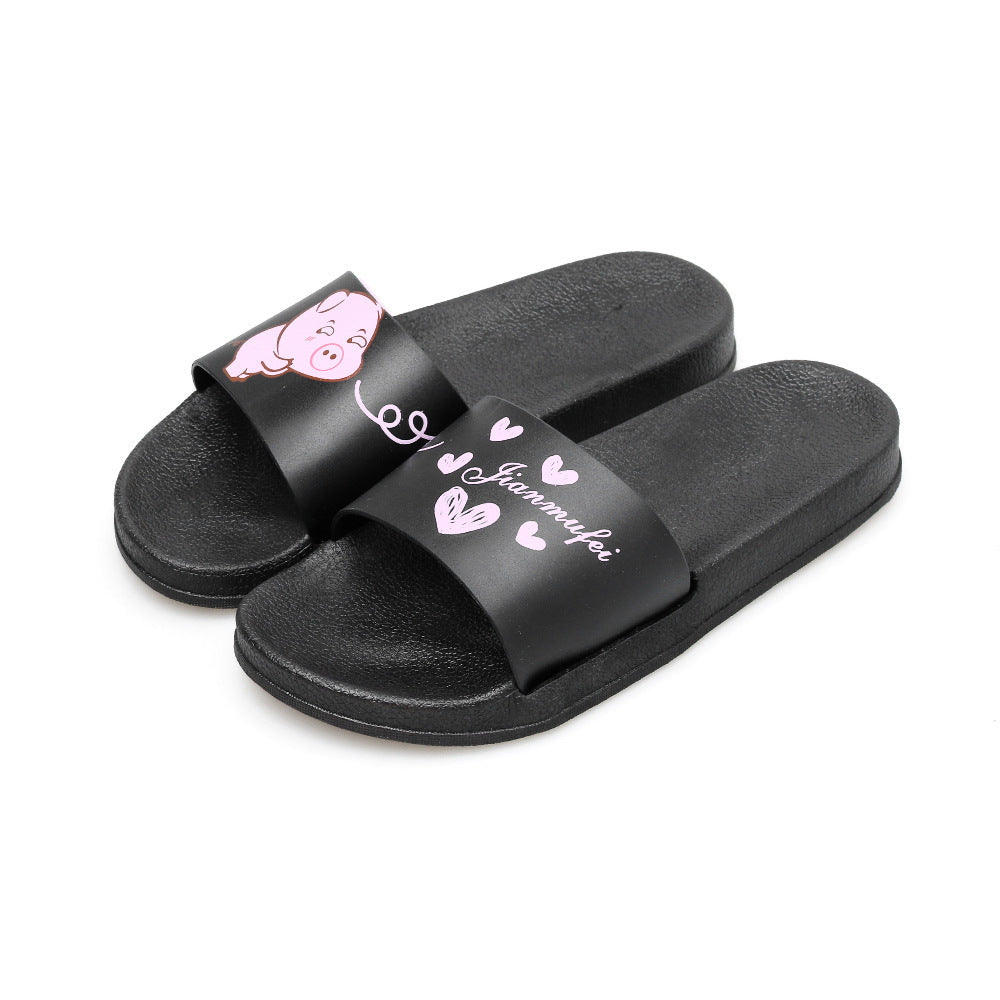 2022 Cartoon Pig Indoor and Outdoor Sandals for Women Japanese Version Flat Non-Slip Soft Bottom Bathroom Ladies Cute One-Flops 