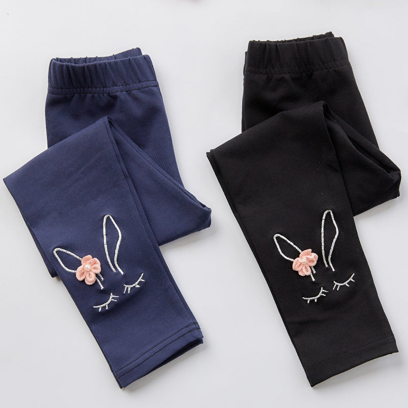 2021 Autumn New Children's Leggings Girls Medium Long Cartoon Cute Thin Nine-Point Pants Cotton Baby Pants 