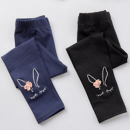 2021 Autumn New Children's Leggings Girls Medium Long Cartoon Cute Thin Nine-Point Pants Cotton Baby Pants 