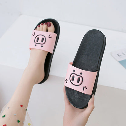 2022 New Cartoon Pig Indoor and Outdoor Sandals for Women Women's Flat Non-Slip Soft Bottom Bathroom Women's Cute Flop 