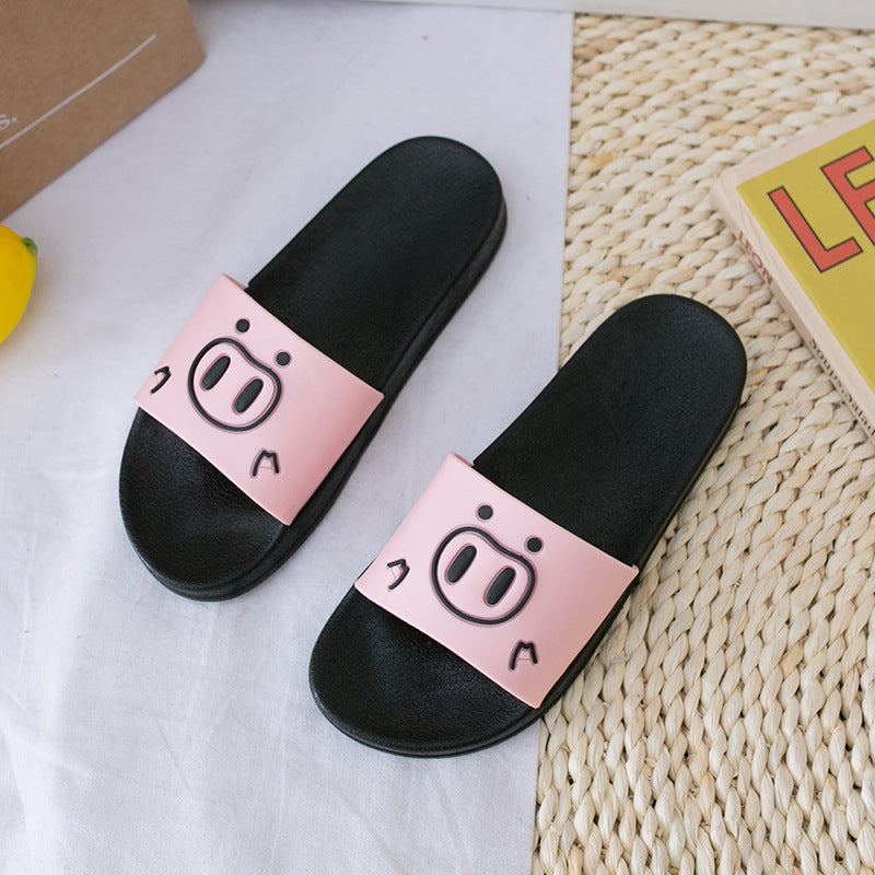 2022 New Cartoon Pig Indoor and Outdoor Sandals for Women Women's Flat Non-Slip Soft Bottom Bathroom Women's Cute Flop 