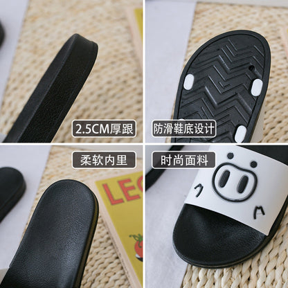 2022 New Cartoon Pig Indoor and Outdoor Sandals for Women Women's Flat Non-Slip Soft Bottom Bathroom Women's Cute Flop 