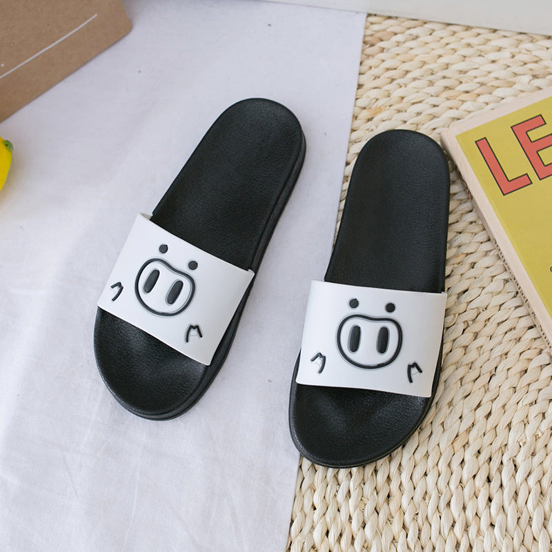 2022 New Cartoon Pig Indoor and Outdoor Sandals for Women Women's Flat Non-Slip Soft Bottom Bathroom Women's Cute Flop 