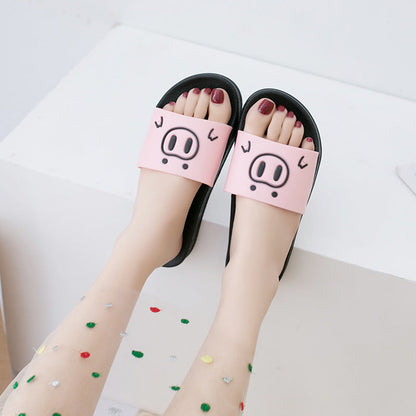 2022 New Cartoon Pig Indoor and Outdoor Sandals for Women Women's Flat Non-Slip Soft Bottom Bathroom Women's Cute Flop 