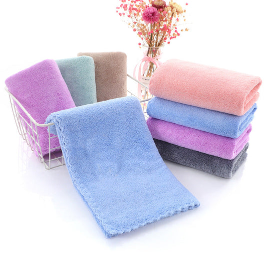 Plain high-density coral velvet towel, soft, water-absorbent, quick-drying, non-shedding dry hair towel, gift logo wholesale 